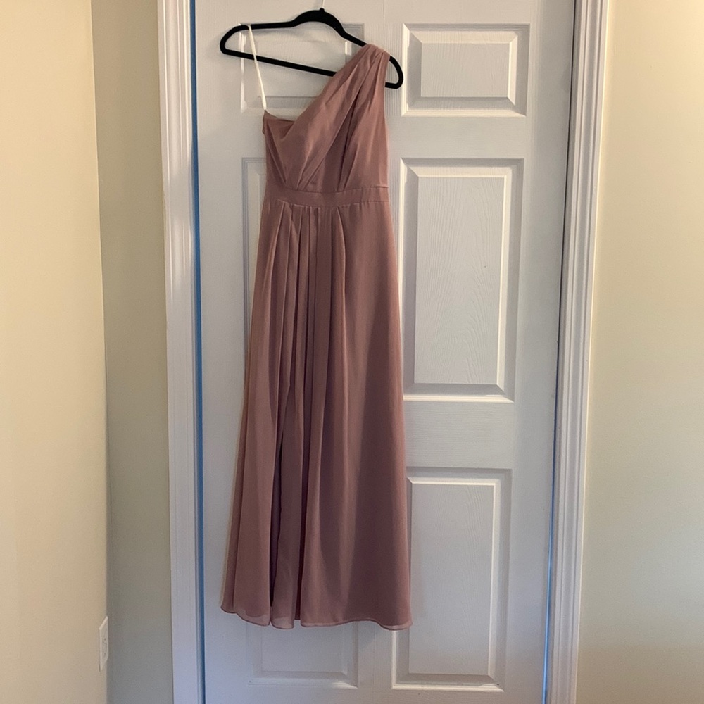 David’s Bridal Long Chiffon Dress with Assymetrical Neckline